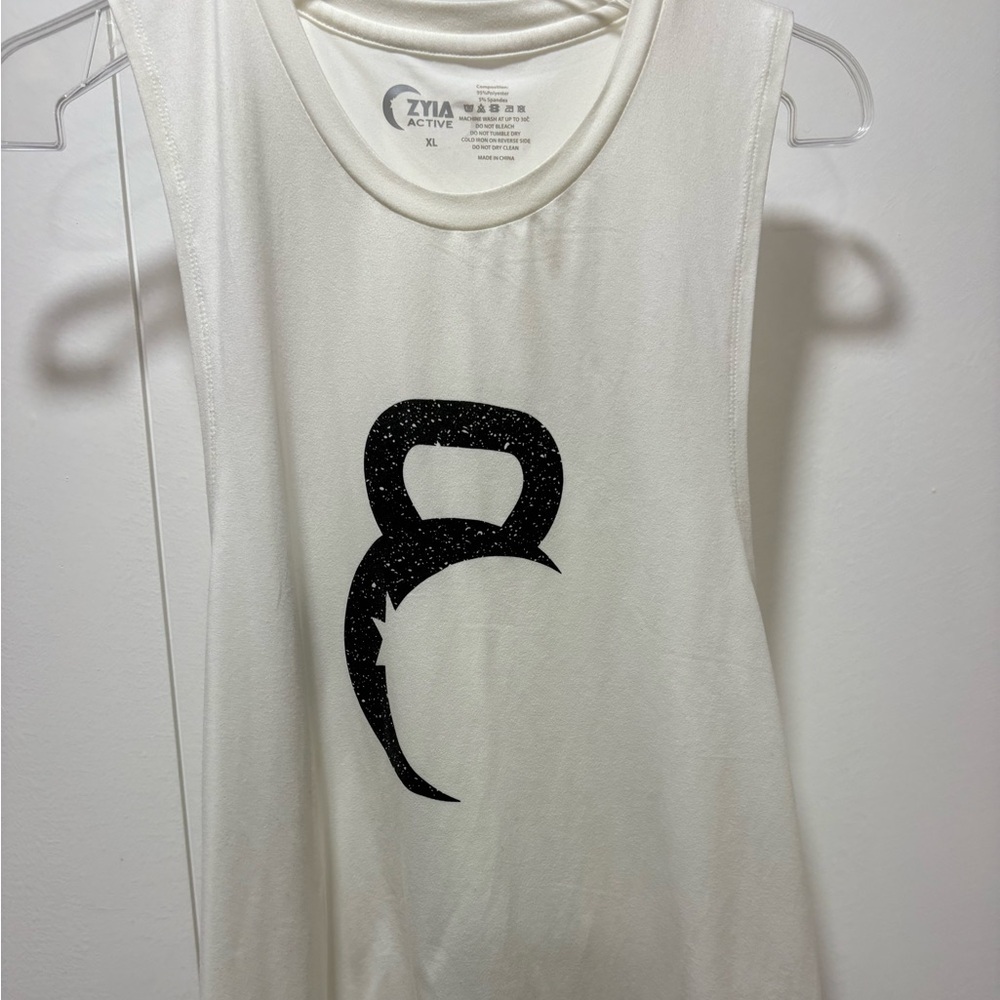Zyia Active Womens Tank Size XL White Black High Neck Loose Athletic Gym Workout